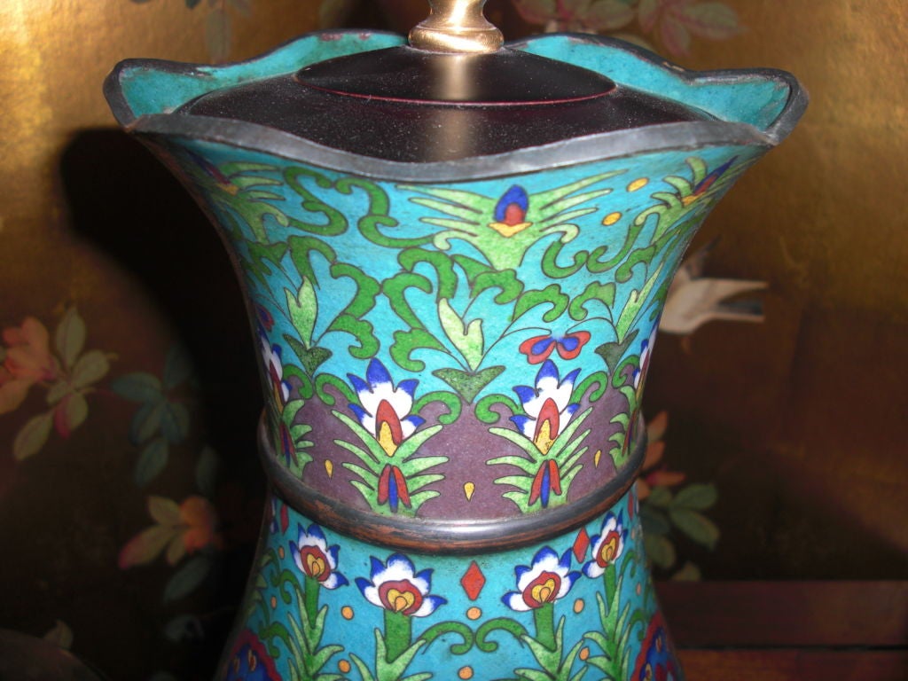 20th Century Pair of early 20th century chinese cloisonne lamps