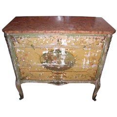 Antique Distressed Louis XVI style marble top commode