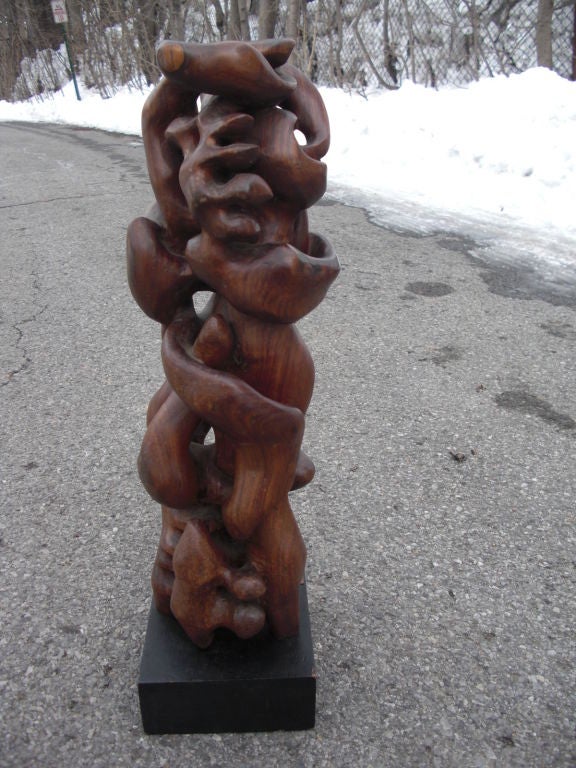 Vintage abstract wood carving by Cuban sculptor Tardo