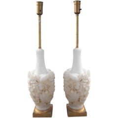 Pair of oversize mid-century carved alabaster lamps