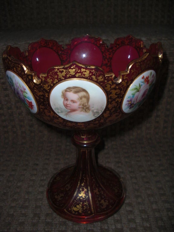 Bohemian overlaid portrait pedestal base compote