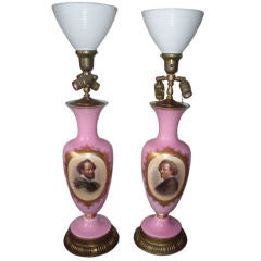 19th century opaline portrait lamps