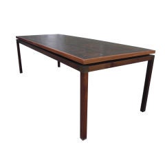 Modern  rosewood coffee table with beautiful engraved copper top