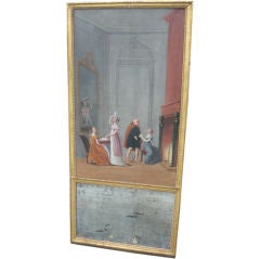 Antique French Empire Trumeau Mirror with charming genre painting
