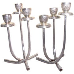 pair of Persian silver candleabra