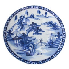 Large 19th cent Japanese  blue and white charger