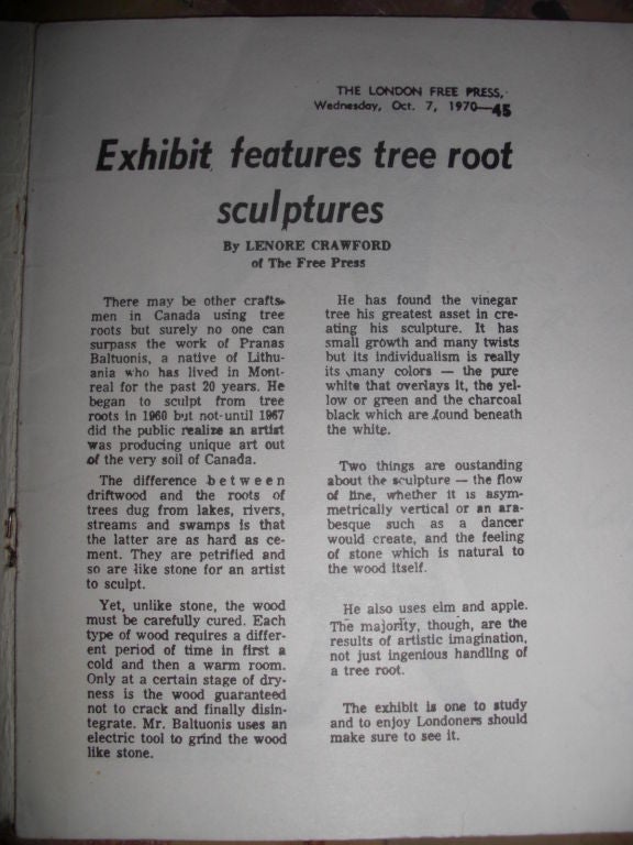 1967 Tree Root Sculpture By Pranas Baltuonis 4