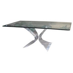 Large lucite and plate glass dining table Lion in Frost