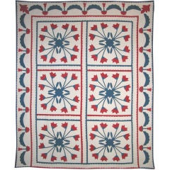 Antique quilt::  "Tulip" Applique with "Swag and Tassle"  Border