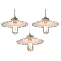 French Hanging Light Fixtures with Antique Shades, circa 1900 2