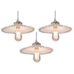 French Hanging Light Fixtures with Antique Shades, circa 1900