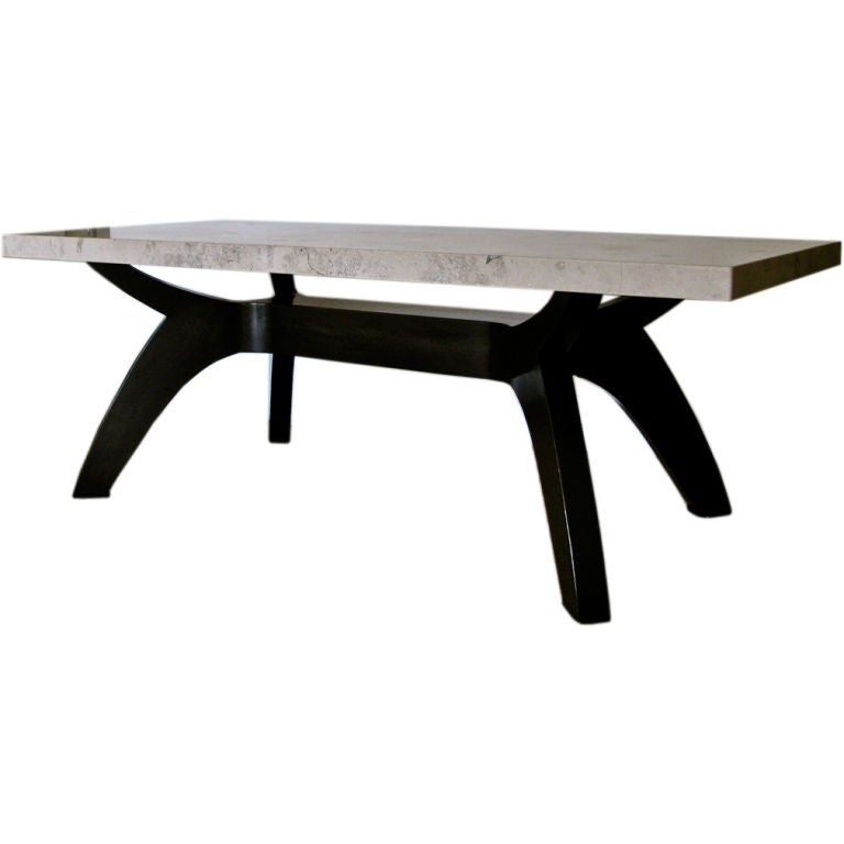 Modernist Limestone and Walnut Table