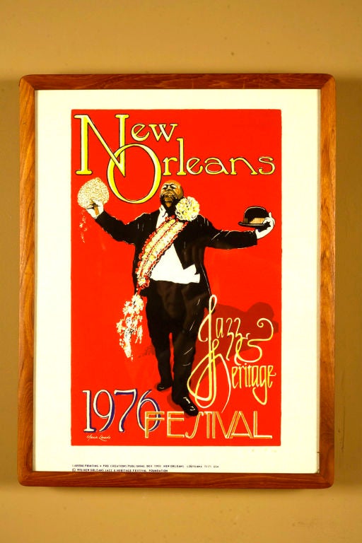 Designed by Louisiana Folk Artist Maria Loredo.<br />
<br />
The image is of Fats Houston, the definitive grand marshal of the Eureka marching jazz band. With his signature derby hat in one hand and woven straw fan in the other, he was the