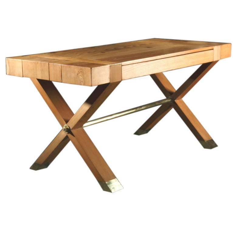 Pine Trestle Table by John Dickinson, 1970 For Sale