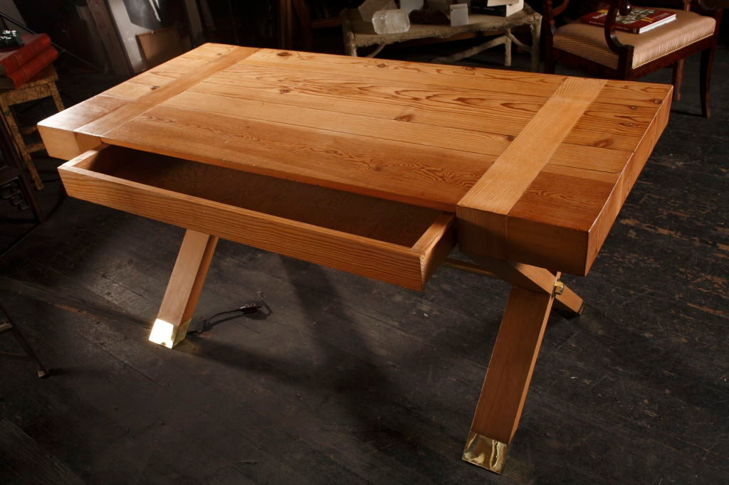 American Pine Trestle Table by John Dickinson, 1970 For Sale