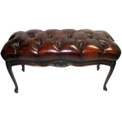 French Carved Leather Tufted Bench C. 1920's