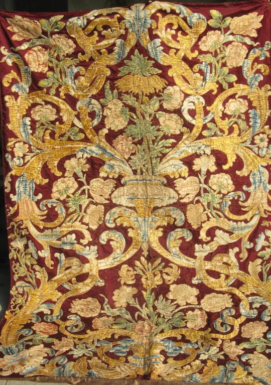 18th Century and Earlier 18th C.Continental Silk Embroidered Tapestry
