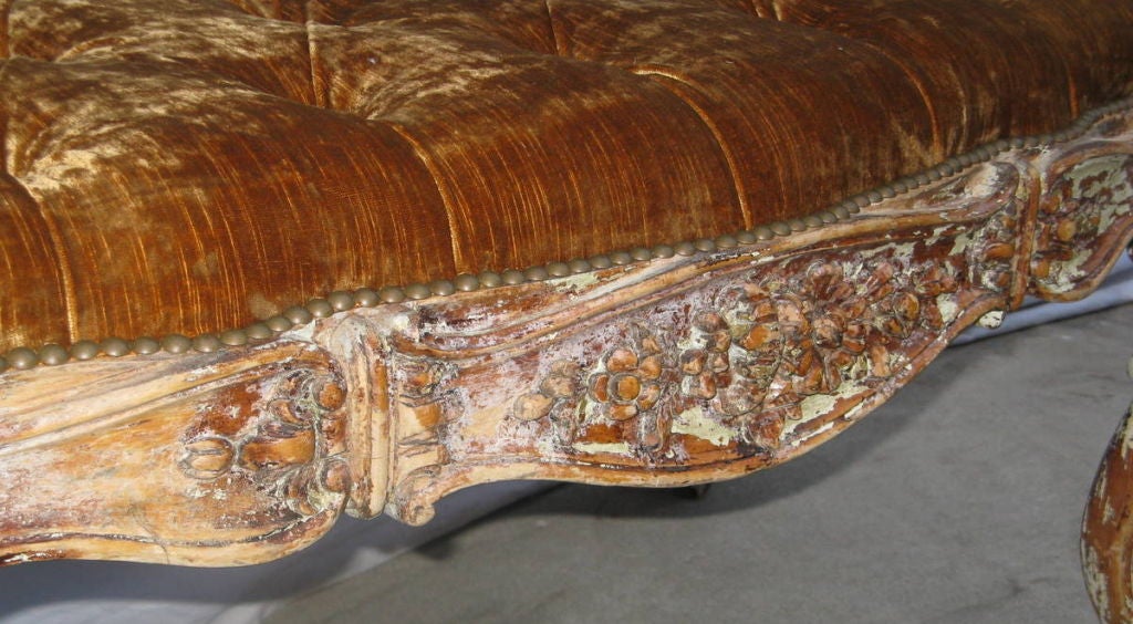 French Carved & Painted Upholstered Bench C. 1930's 5