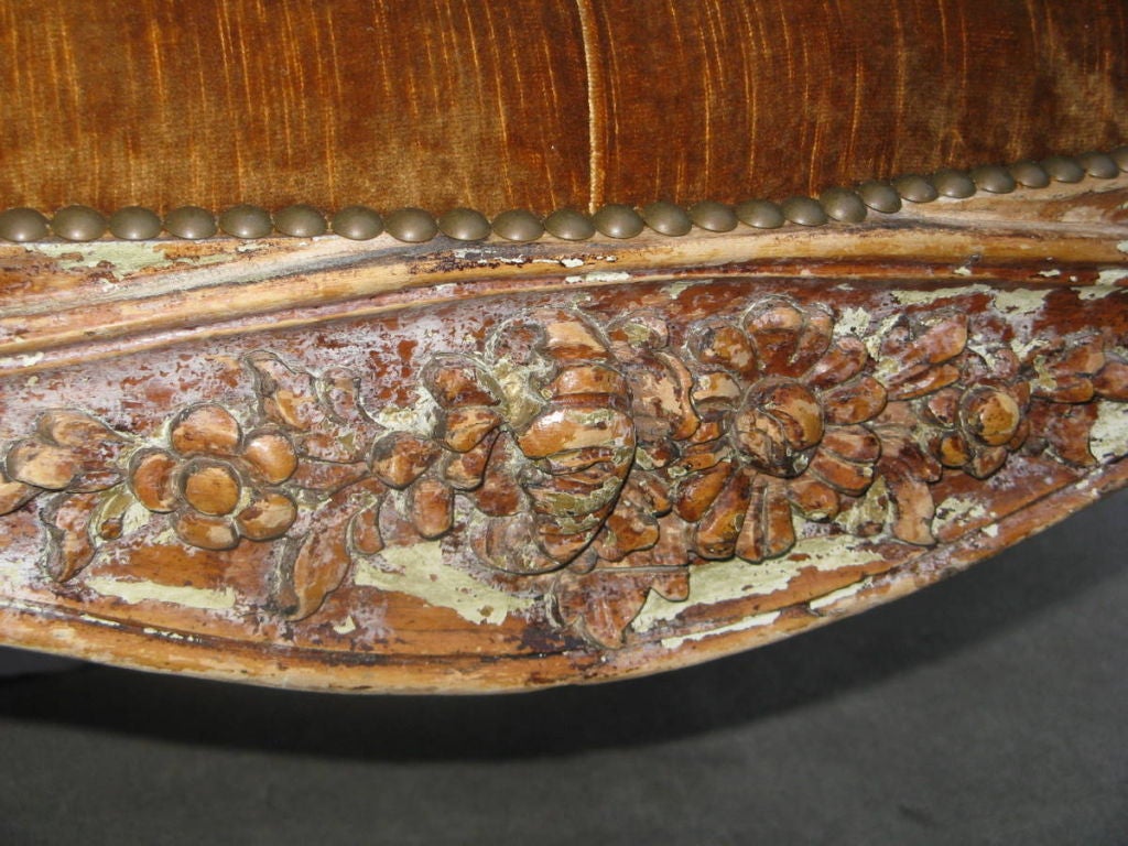 French Carved & Painted Upholstered Bench C. 1930's 4
