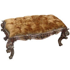 French Carved & Painted Upholstered Bench C. 1930's