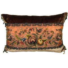 19th century French Metallic & Chenille Embroidered Pillow