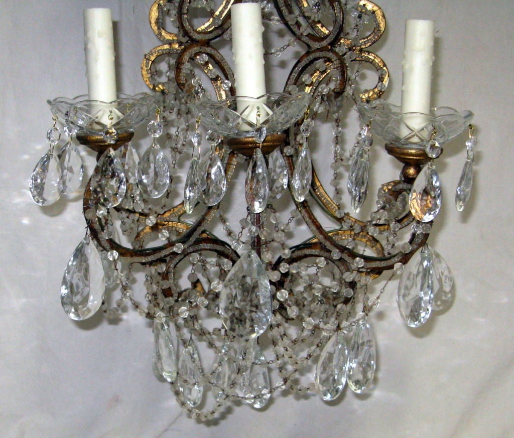 Beaded Pair of Vintage French Six Arm Sconces C. 1930's