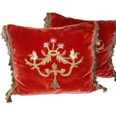 Antique Pair of 19th C. Metallic & Silk Velvet Pillows