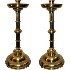 Pair of Large Scale Brass Candle Holders C. 1900's