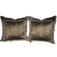 Antique Pair of Italian 19th C. Textile  Appliqued Pillows