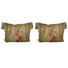 Antique Pair of 19th C. Aubusson Floral Pillows with Tassels