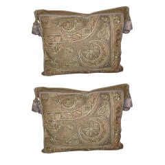 Pair of Antique Metallic Textile Pillows