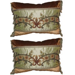 Antique Pair of 19th C. Metallic & Chenille Embroidered Pillows