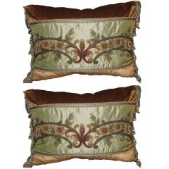 Pair of 19th C. Metallic
Chenille Embroidered Pillows Antique Pair of 19th C. Metallic
Chenille Embroidered Pillows