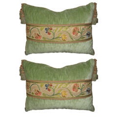 Pair of 18th C. Textile Italian Embroidered Floral Pillows