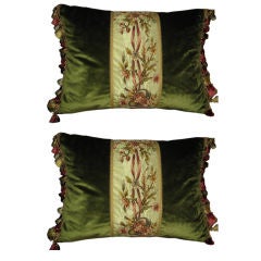 Pair of Metallic & Chenille Embroidered Silk Velvet Pillows