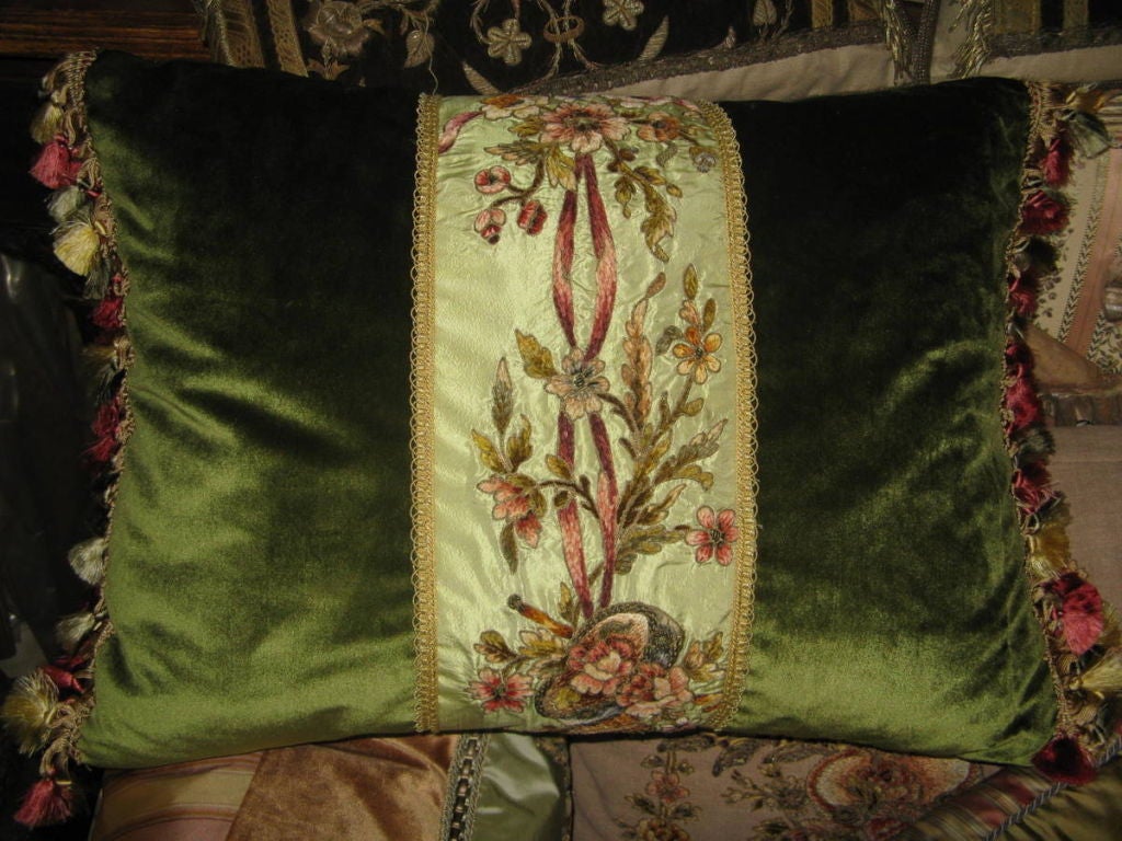 Pair of Metallic & Chenille Embroidered Silk Velvet Pillows