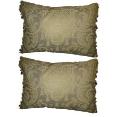 Retro Pair of Authentic Fortuny Pillows with Tassel Fringe