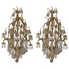 Single French Crystal & Bronze 12-light Chandeliers C. 1940's