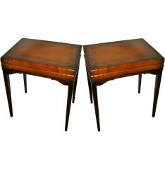 Vintage Pair Leather 
Mahogany Side Tables