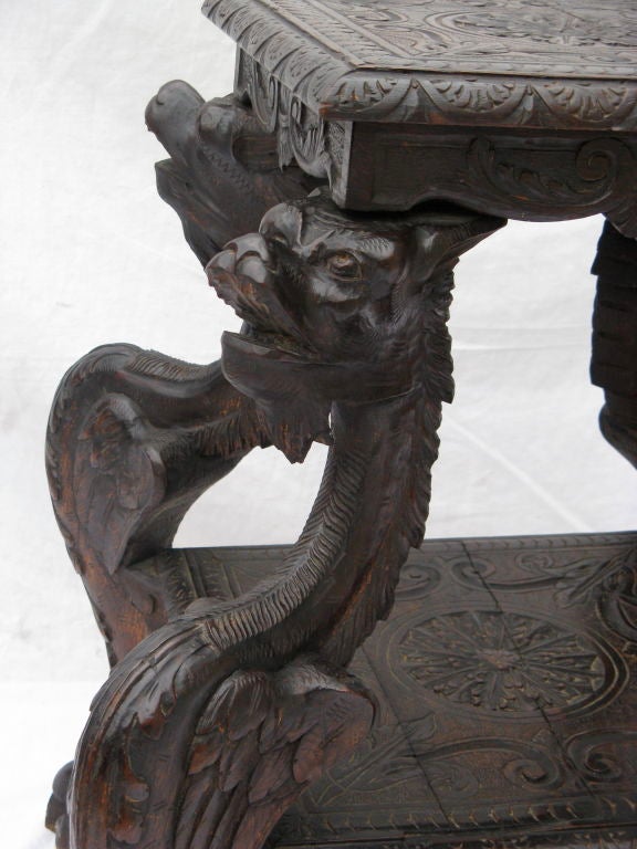 19th Century 19th C. Ornate Carved Walnut Two Tiered Dragon Table