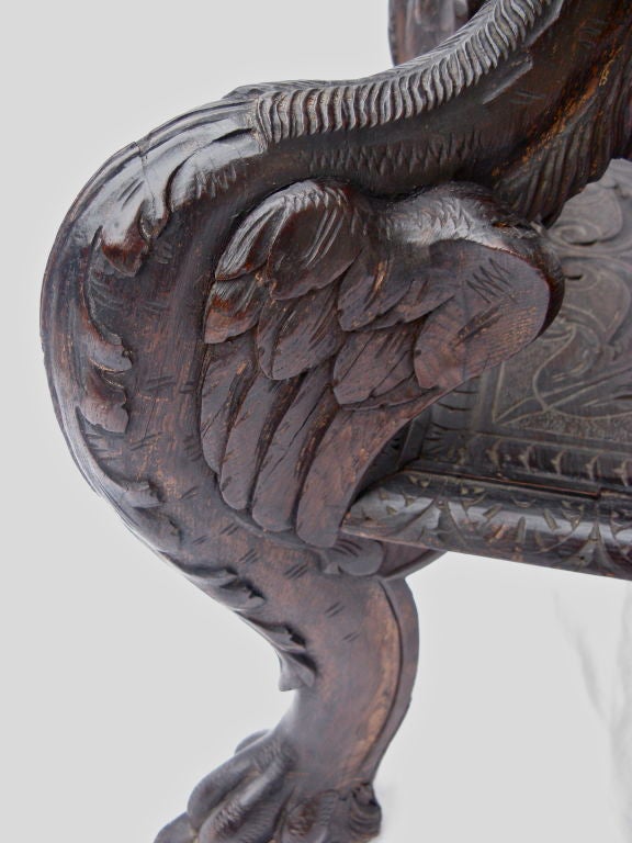 19th C. Ornate Carved Walnut Two Tiered Dragon Table 3