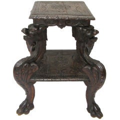 19th C. Ornate Carved Walnut Two Tiered Dragon Table