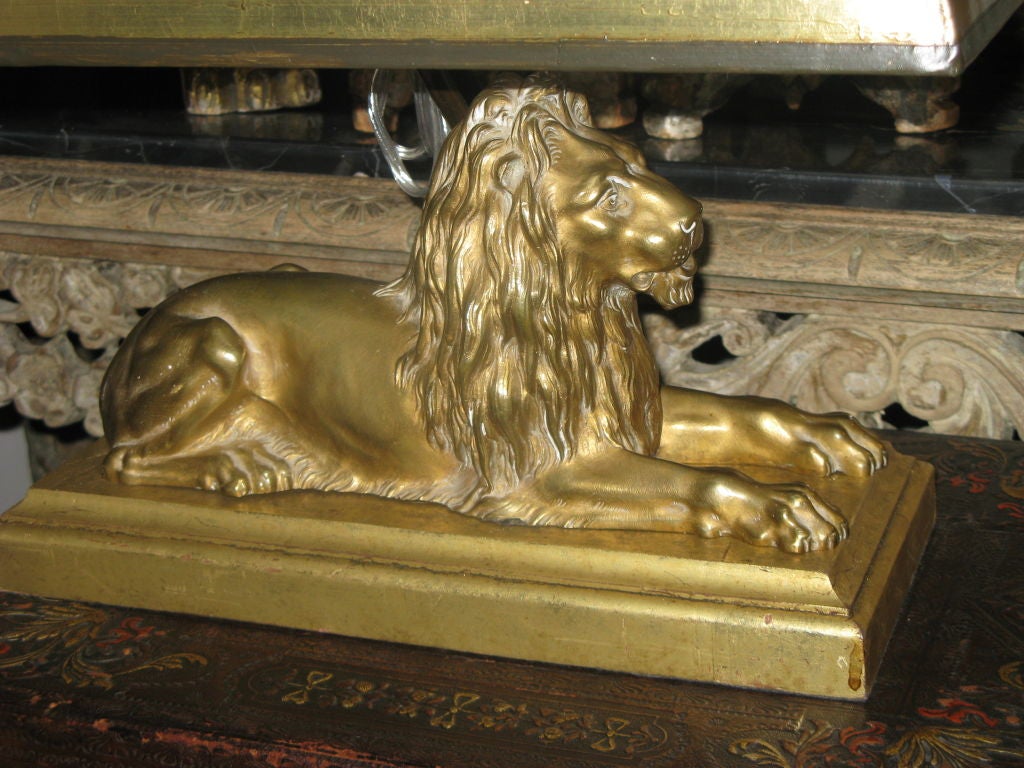 Bronze Lion Table/Desk Lamp with Custom Shade C. 1900 In Excellent Condition In Los Angeles, CA