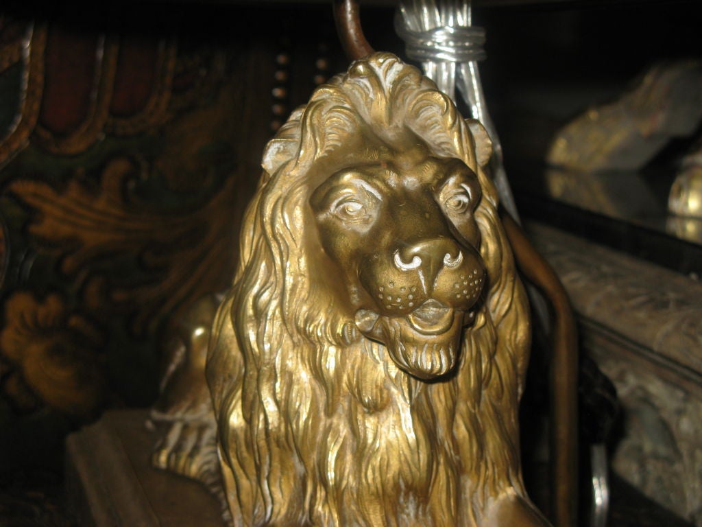 Bronze Lion Table/Desk Lamp with Custom Shade C. 1900 1