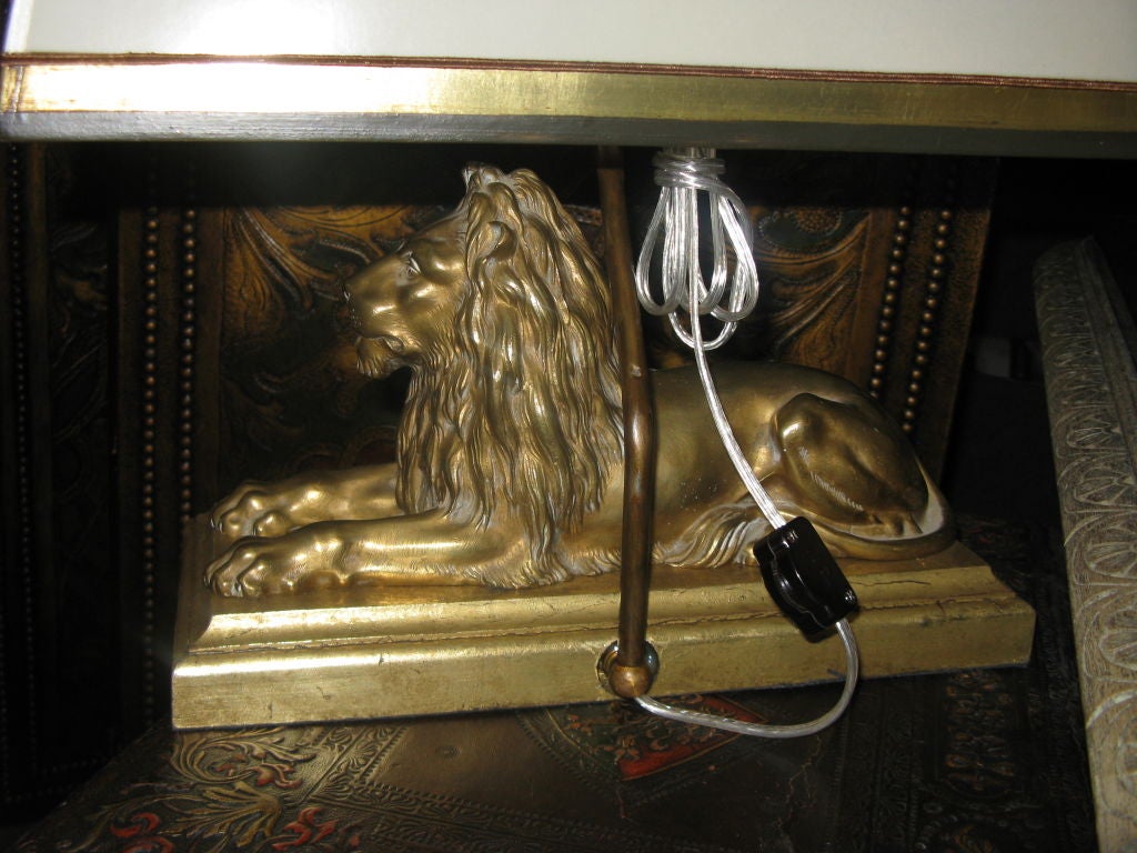 Bronze Lion Table/Desk Lamp with Custom Shade C. 1900 3