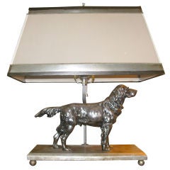 Silver Dog Lamp with Custom Parchment Shade C. 1920's