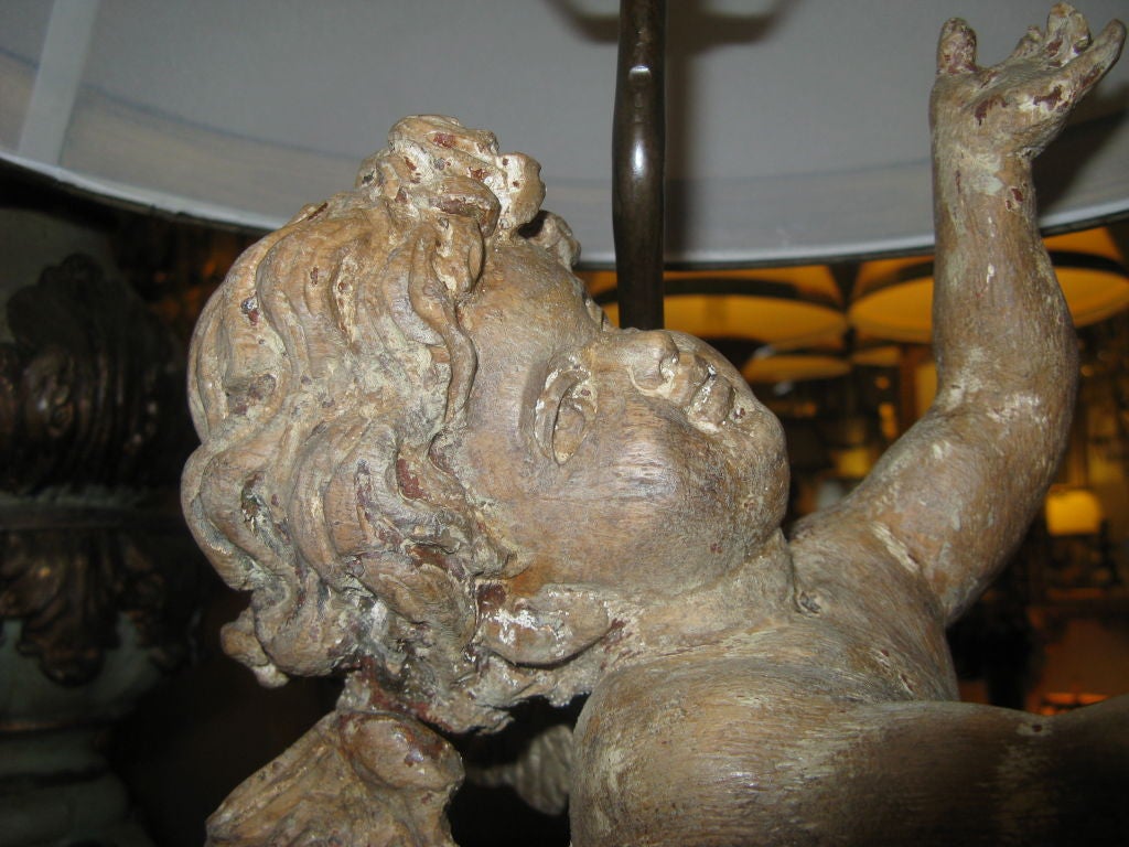 Pair of Italian Carved Cherub Lamps with Custom Shades 1