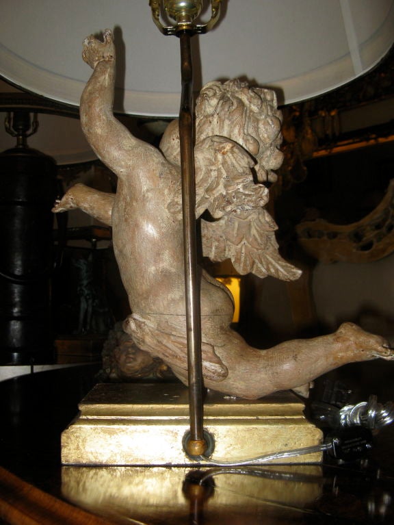Pair of Italian Carved Cherub Lamps with Custom Shades 2