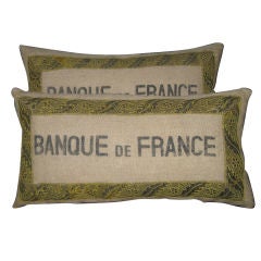 Pair of French Burlap Kidney Pillows C. 1900's