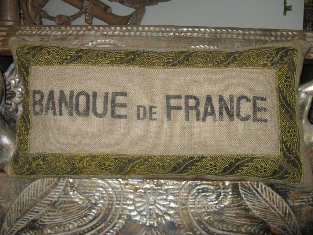 Pair of French Burlap Kidney Pillows C. 1900's